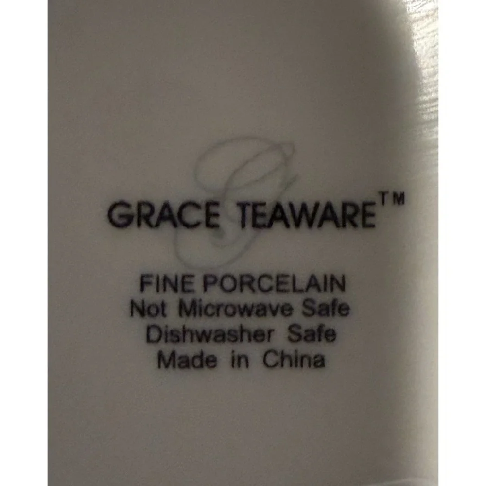 Grace Teaware Fine Porcelain Salad Plates 8in Blue Floral Set of 4 NEW Scalloped